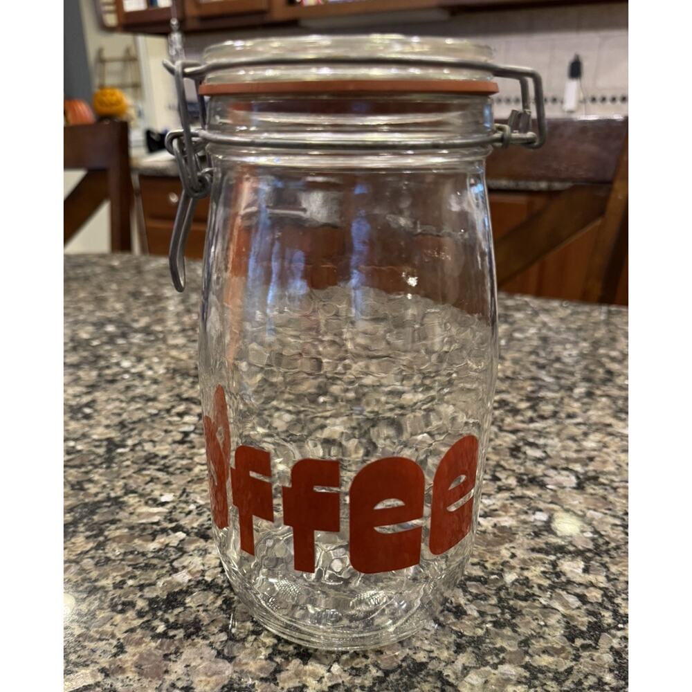 Vintage Clear Glass Jar Canister Coffee Spell Out MCM Retro Font Mid Century - Picture 9 of 13